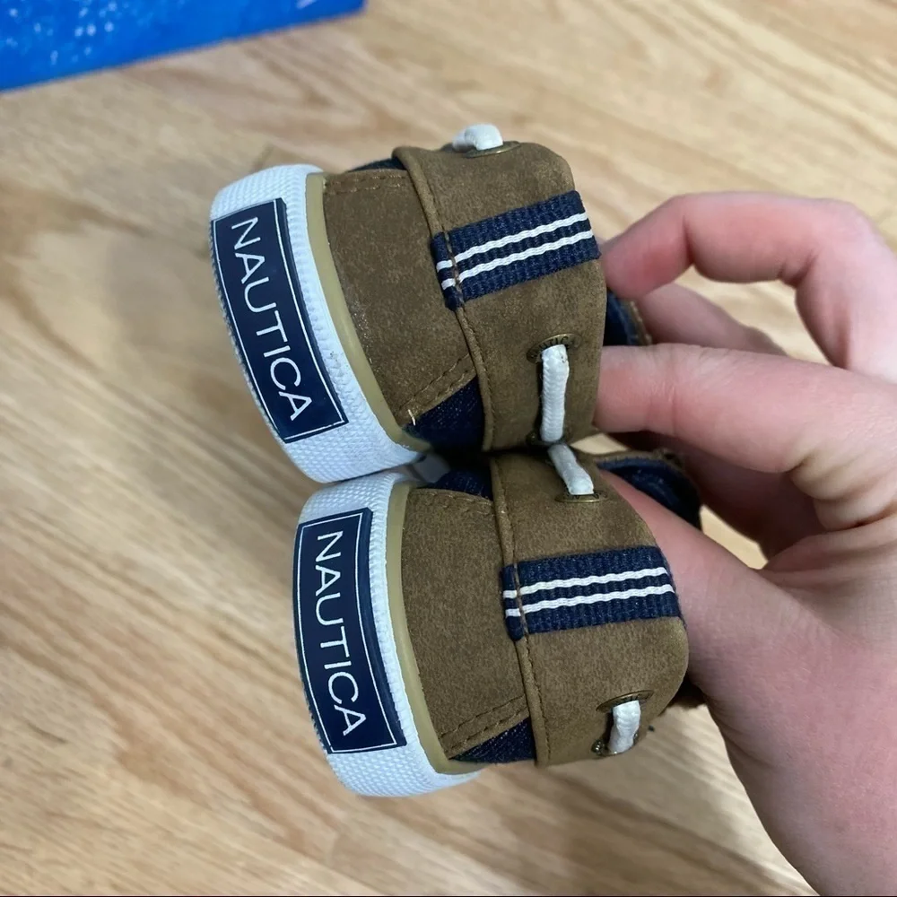 Nautica Boat Shoes Denim Blue Brown Sz 8 Kids Boys